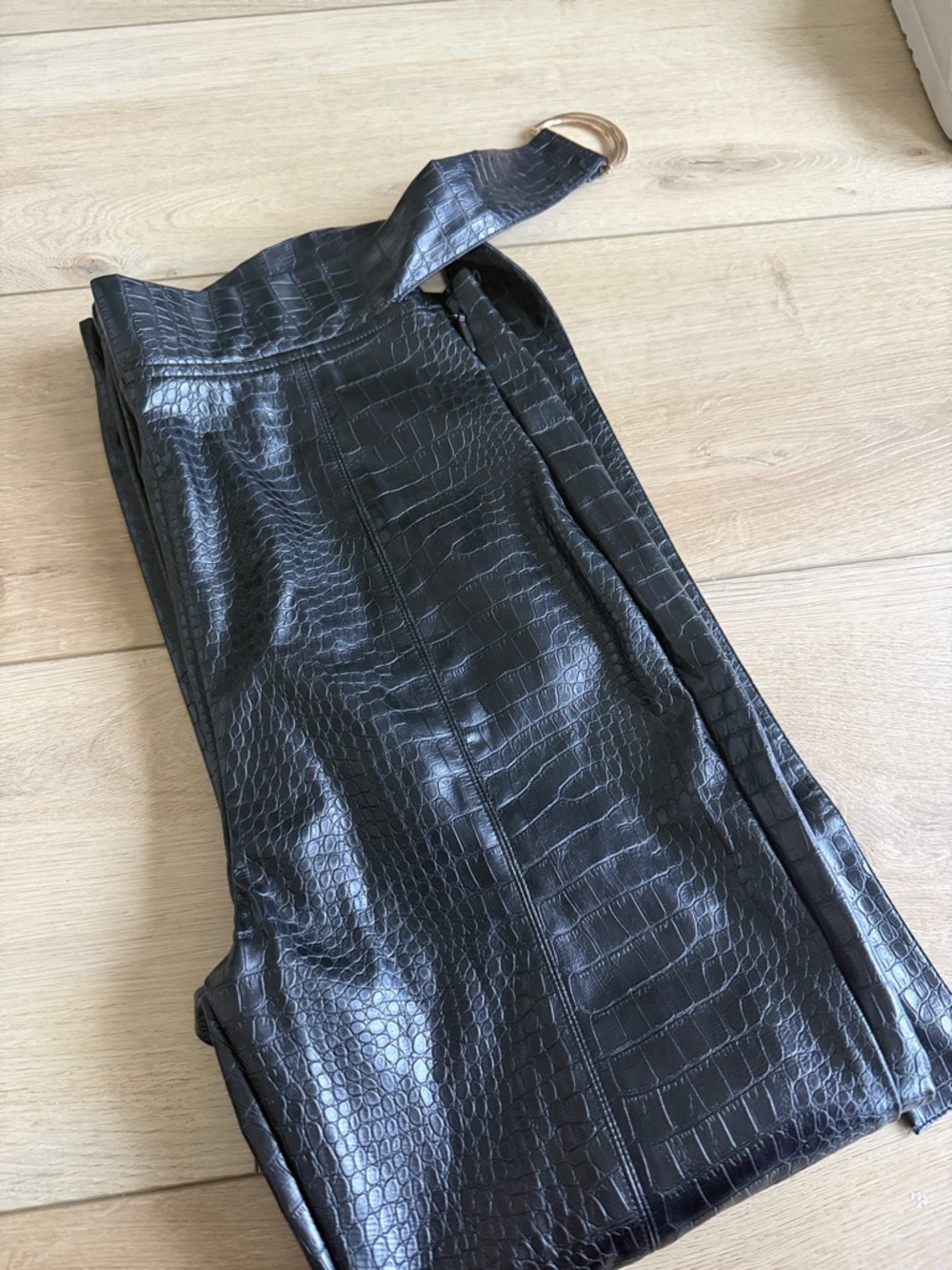 JLUXLABEL Black Faux Croc Skinny Jumpsuit Pants